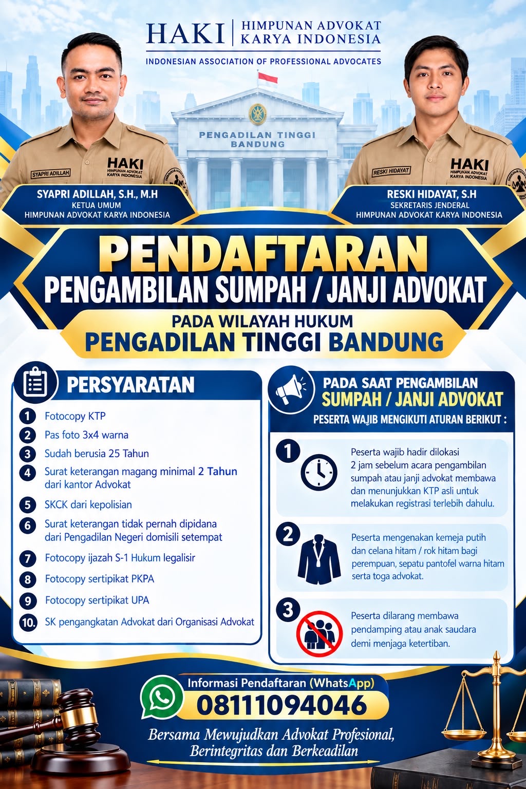 PENDAFTARAN SUMPAH/JANJI ADVOKAT DI WILAYAH HUKUM JAWA BARAT